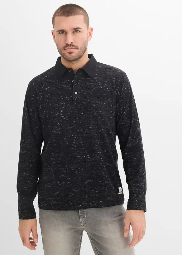 Polo manches longues &agrave; col tiss&eacute;, bonprix