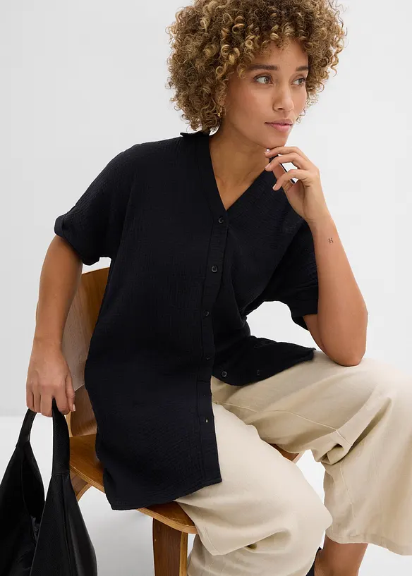 Oversize-Longbluse aus softem Musselin, bonprix