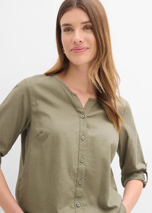 Bluse mit Leinen, 3/4 Arm, bonprix