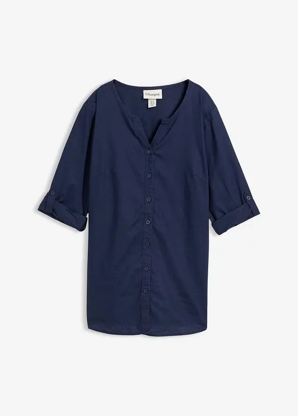 Bluse mit Leinen, 3/4 Arm, bonprix