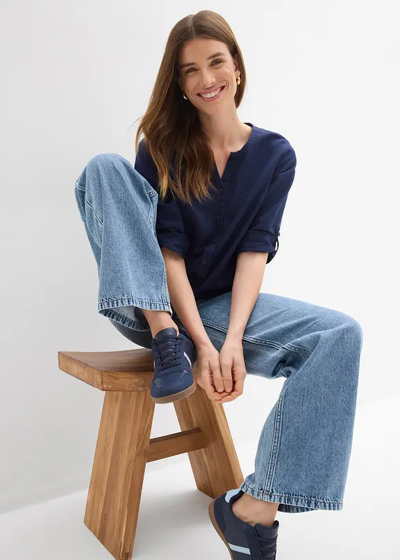 Bluse mit Leinen, 3/4 Arm, bonprix