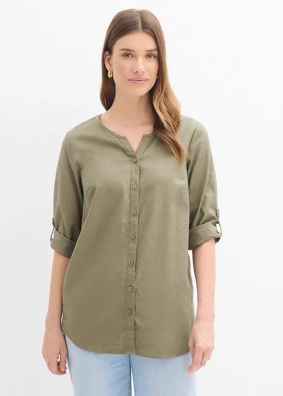 Bluse mit Leinen, 3/4 Arm, bonprix