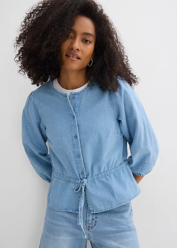 Chemisier en jean &agrave; manches bouffantes, bonprix