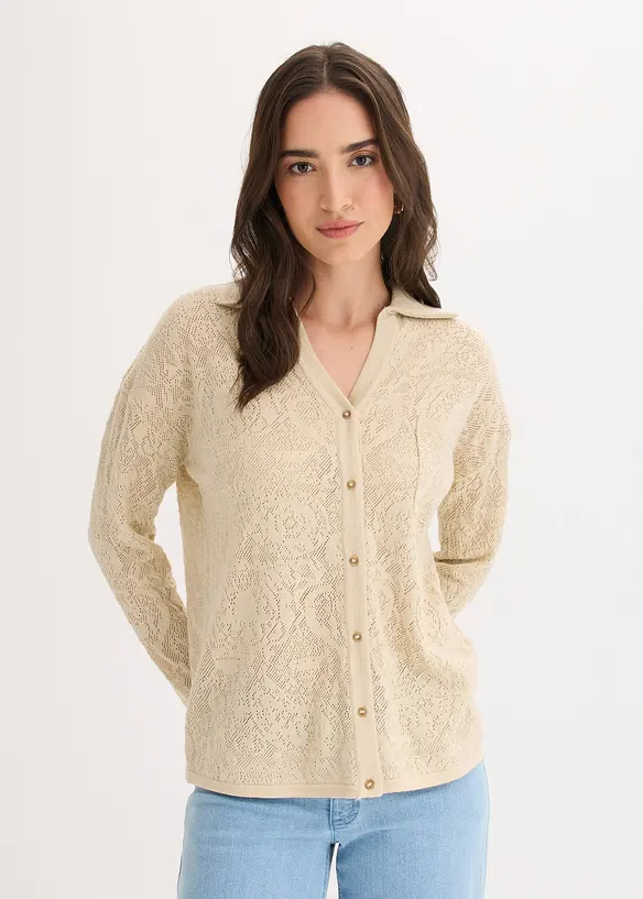 Ajour Strickhemd mit Glitzergarn, bonprix