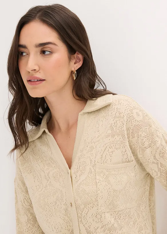 Ajour Strickhemd mit Glitzergarn, bonprix