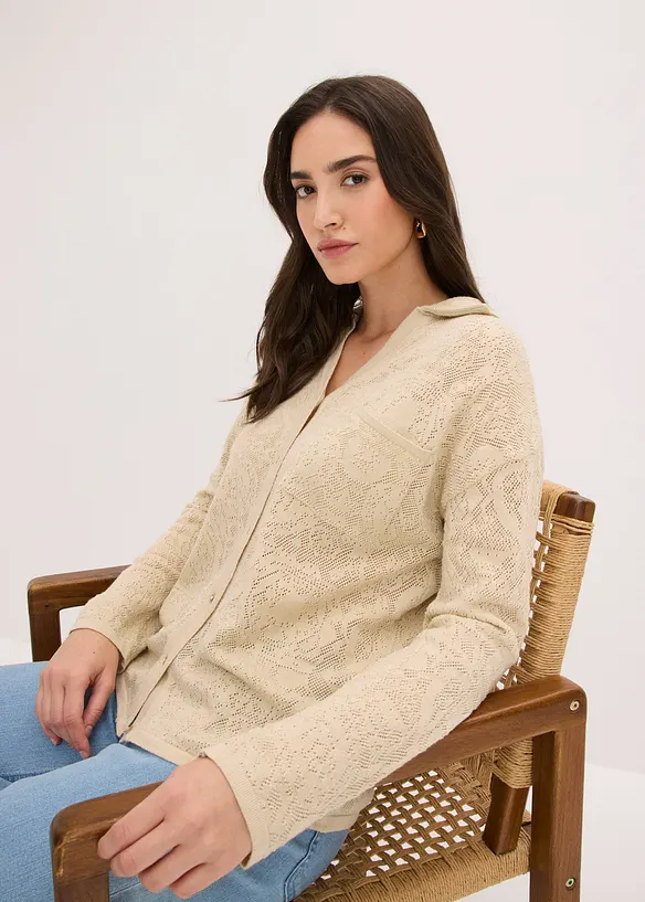 Ajour Strickhemd mit Glitzergarn, bonprix