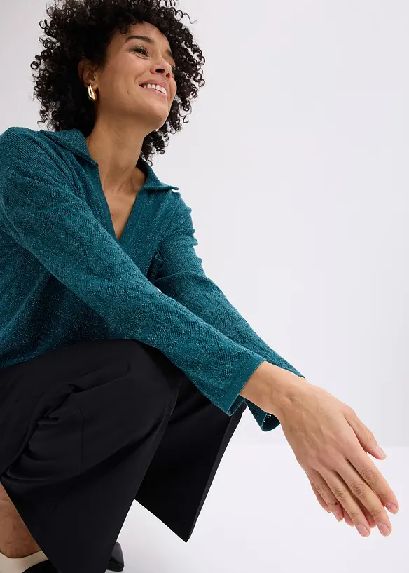 Ajour Strickhemd mit Glitzergarn, bonprix