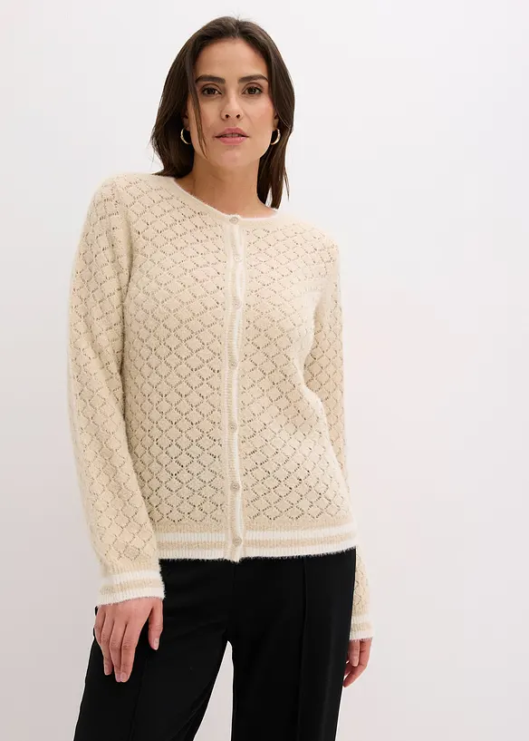 Ajour-Strickjacke mit Federgarn, bonprix