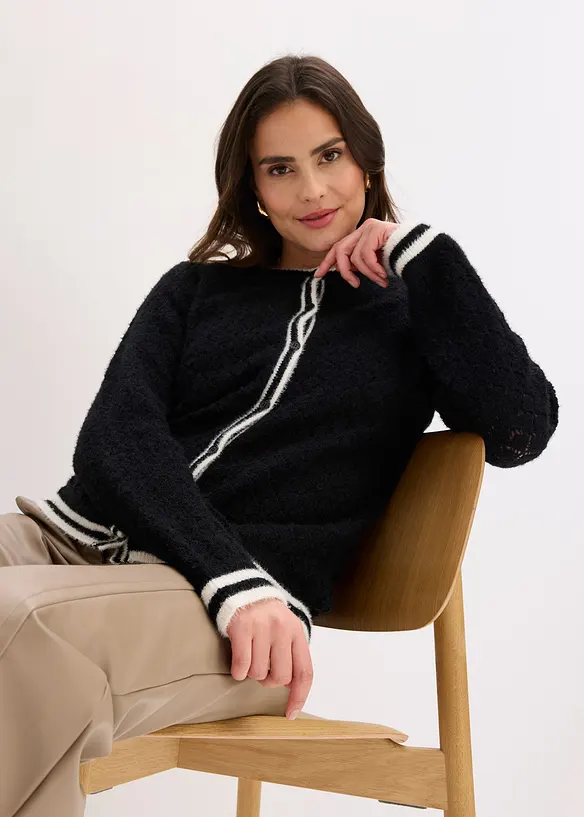 Ajour-Strickjacke mit Federgarn, bonprix