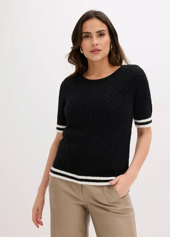 Pull ajour&eacute; en maille poilue, bonprix
