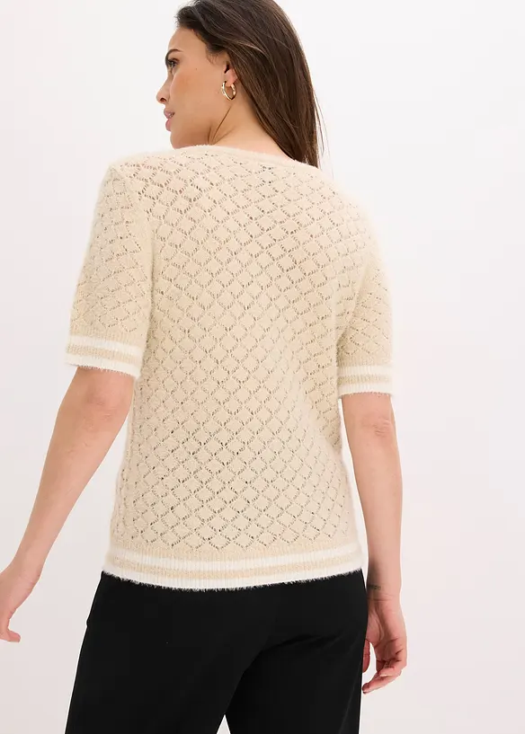 Pull ajour&eacute; en maille poilue, bonprix