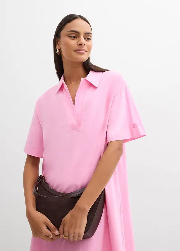 Hemdblusenkleid aus elastischem Bio-Baumwoll-Mix, bonprix