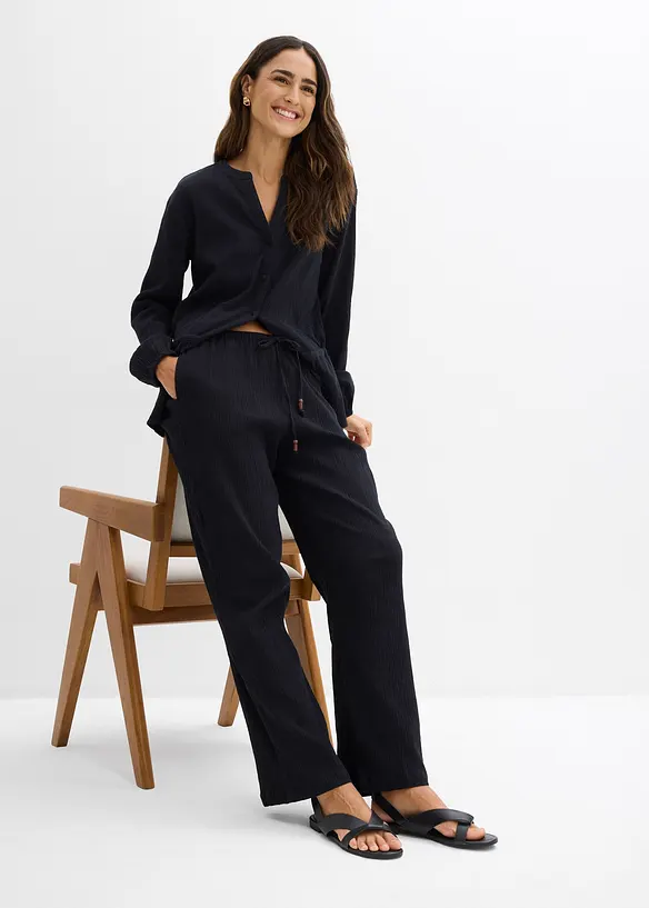 Pantalon large et textur&eacute;, bonprix