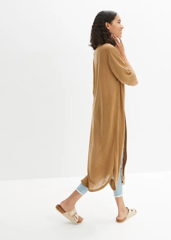 Long gilet en maille aspect lin, bonprix