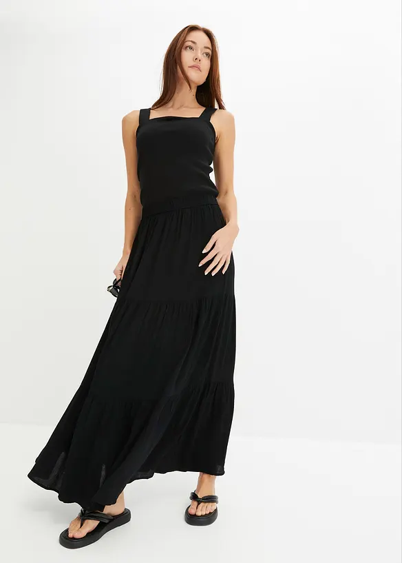 Maxi-Stufenrock aus strukturierter Viskose, bonprix