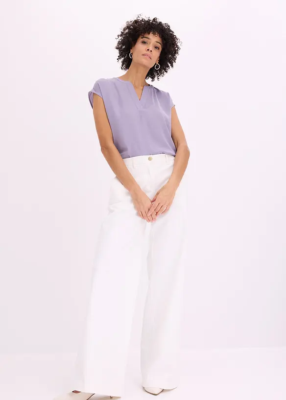 Lockere Satin-Kurzarmtunika mit &uuml;berschnittenen Schultern, bonprix