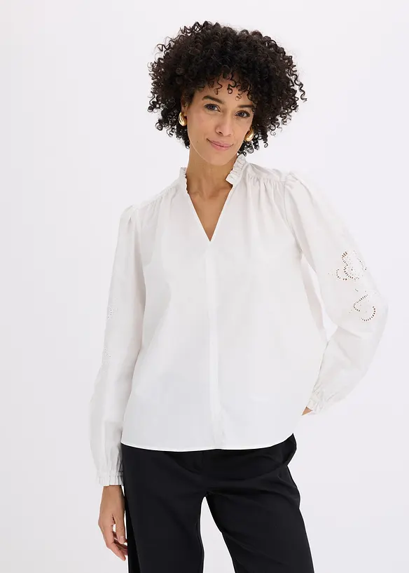 Tunique en coton &agrave; broderie ajour&eacute;e, bonprix