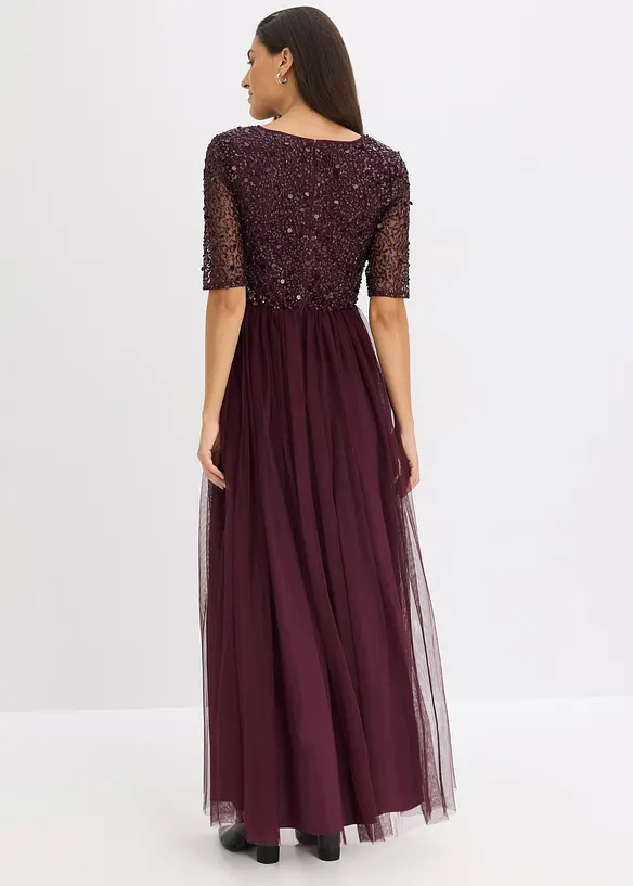 Robe de soir&eacute;e en tulle avec haut brod&eacute; de sequins, bonprix