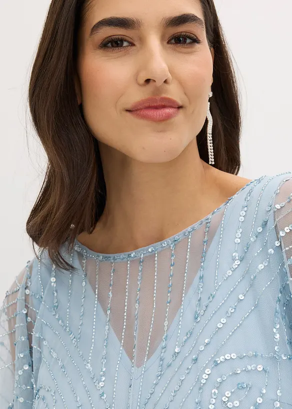 Robe longue en tulle fin avec sequins brod&eacute;s, bonprix