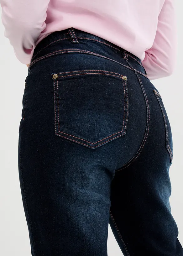 Jean droit taille mi-haute et &eacute;lastiqu&eacute;e, bonprix