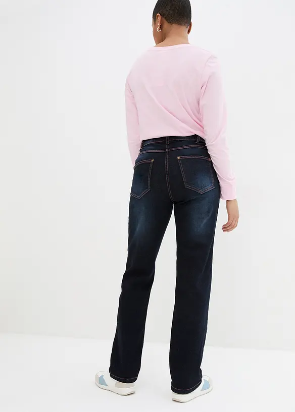Jean droit taille mi-haute et &eacute;lastiqu&eacute;e, bonprix