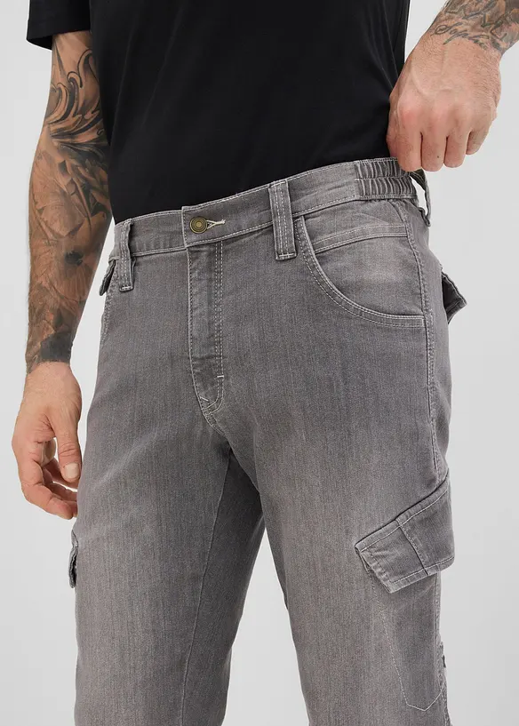 Jean cargo regular, droit et l&eacute;ger avec taille &eacute;lastiqu&eacute;e, bonprix