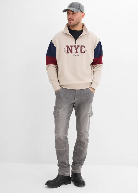Jean cargo regular, droit et l&eacute;ger avec taille &eacute;lastiqu&eacute;e, bonprix