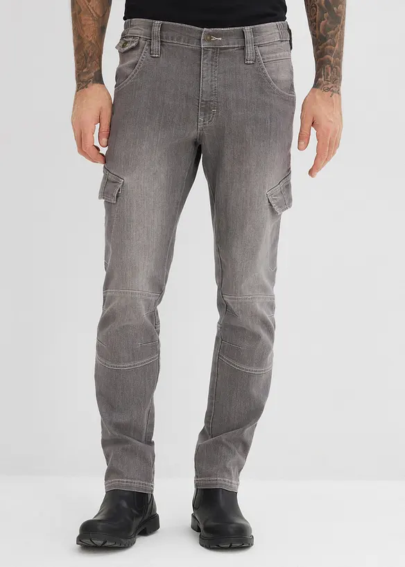 Jean cargo regular, droit et l&eacute;ger avec taille &eacute;lastiqu&eacute;e, bonprix