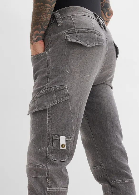 Jean cargo regular, droit et l&eacute;ger avec taille &eacute;lastiqu&eacute;e, bonprix