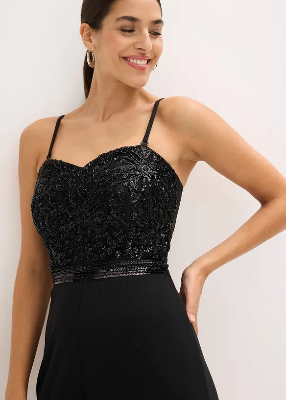 Overall aus strukturiertem Crepe mit Perlenstickerei, bonprix