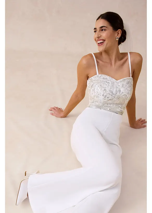 Combinaison de mari&eacute;e en cr&ecirc;pe textur&eacute; avec perles brod&eacute;es, bonprix