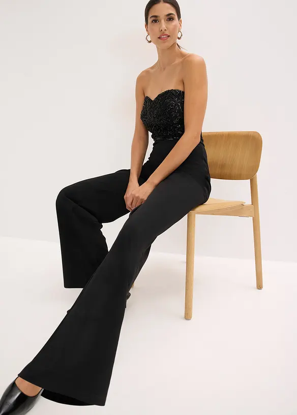 Overall aus strukturiertem Crepe mit Perlenstickerei, bonprix