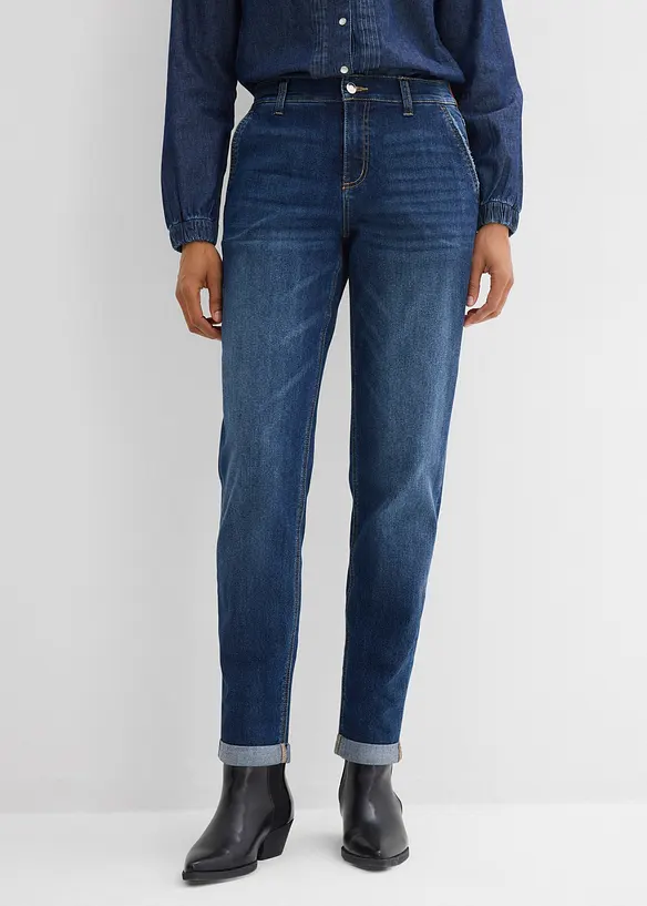 Jean boyfriend taille mi-haute et &eacute;lastiqu&eacute;e, bonprix