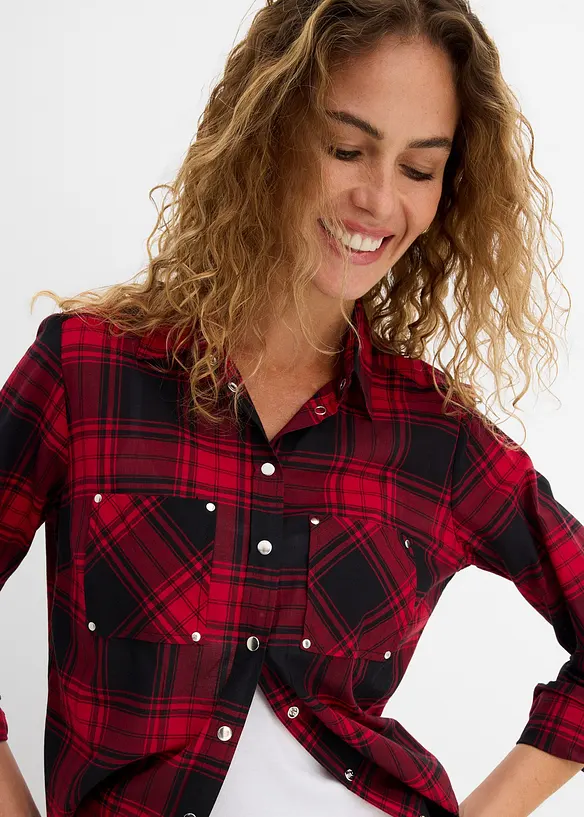 Karierte Hemdbluse aus reiner Baumwolle, bonprix