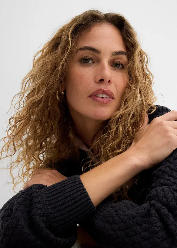 Pull en maille textur&eacute;e de coton m&eacute;lang&eacute;, bonprix