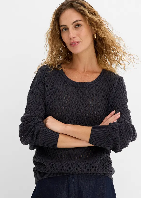 Pull en maille textur&eacute;e de coton m&eacute;lang&eacute;, bonprix