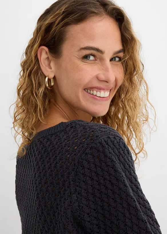 Pull en maille textur&eacute;e de coton m&eacute;lang&eacute;, bonprix