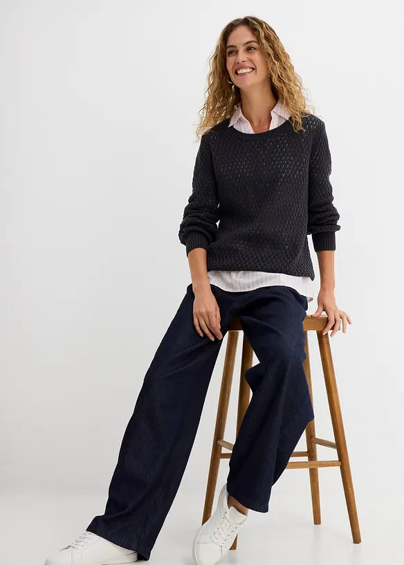 Pull en maille textur&eacute;e de coton m&eacute;lang&eacute;, bonprix