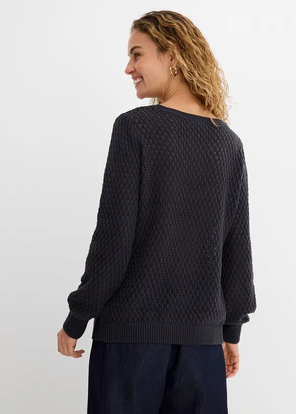 Pull en maille textur&eacute;e de coton m&eacute;lang&eacute;, bonprix