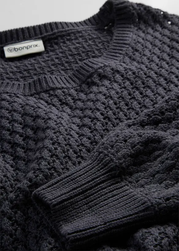 Pull en maille textur&eacute;e de coton m&eacute;lang&eacute;, bonprix