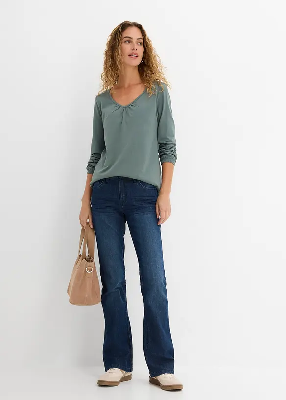 Langarmshirt mit Gummizug aus reiner Baumwolle, bonprix