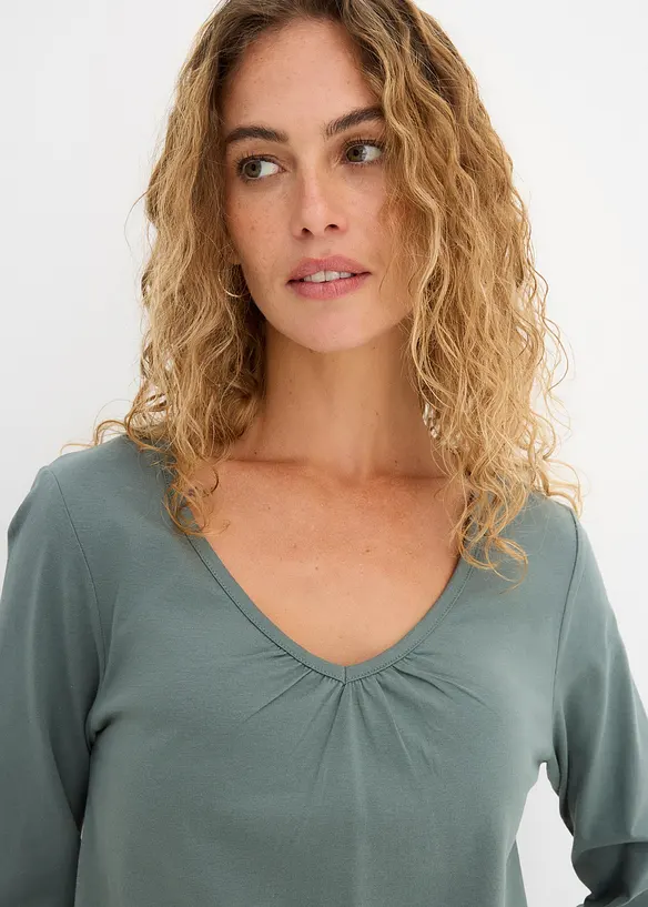 Langarmshirt mit Gummizug aus reiner Baumwolle, bonprix