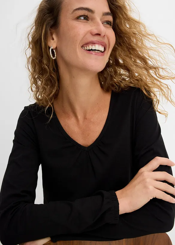 Langarmshirt mit Gummizug aus reiner Baumwolle, bonprix