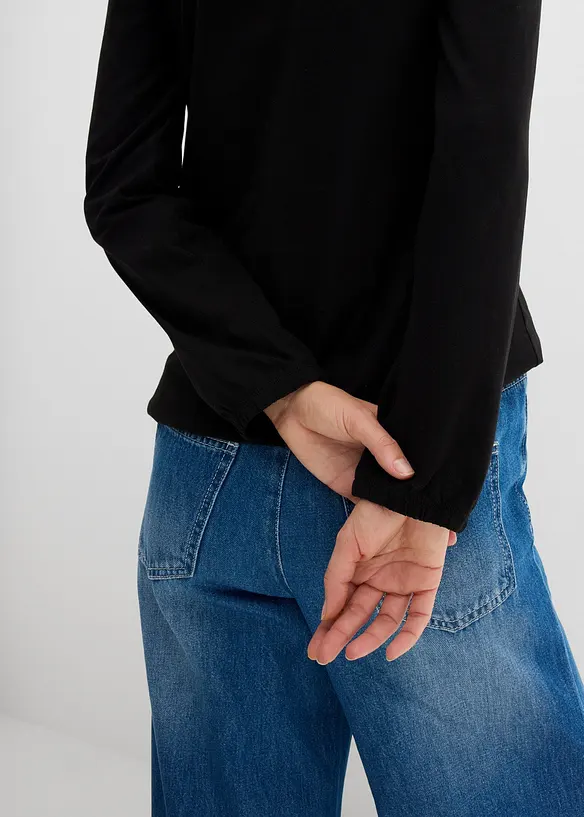 Langarmshirt mit Gummizug aus reiner Baumwolle, bonprix
