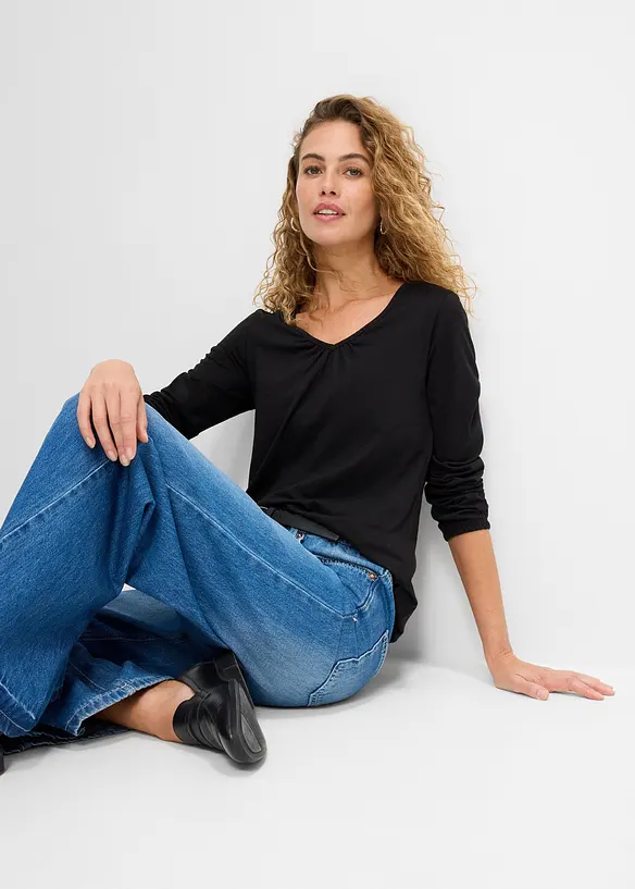 Langarmshirt mit Gummizug aus reiner Baumwolle, bonprix