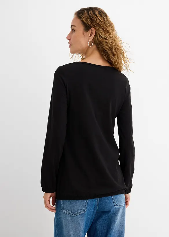 Langarmshirt mit Gummizug aus reiner Baumwolle, bonprix