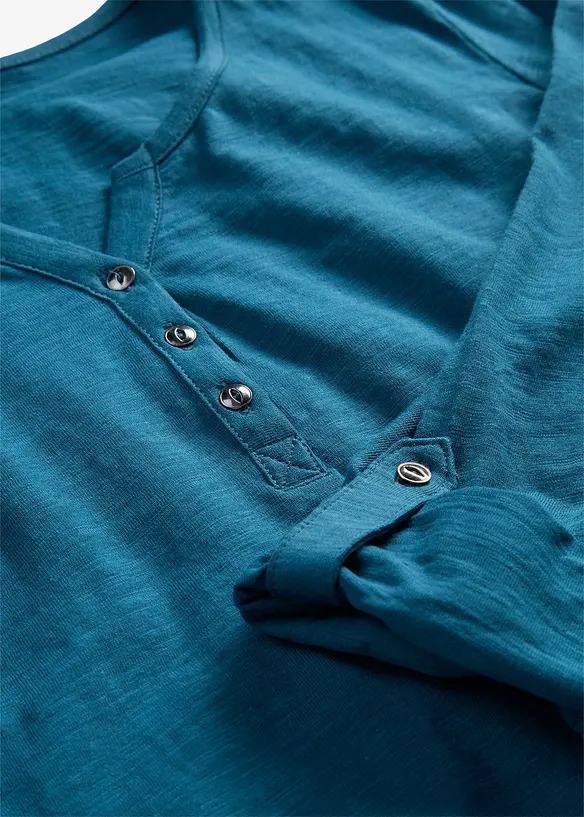 T-shirt manches longues &agrave; col boutonn&eacute;, 100% coton, bonprix