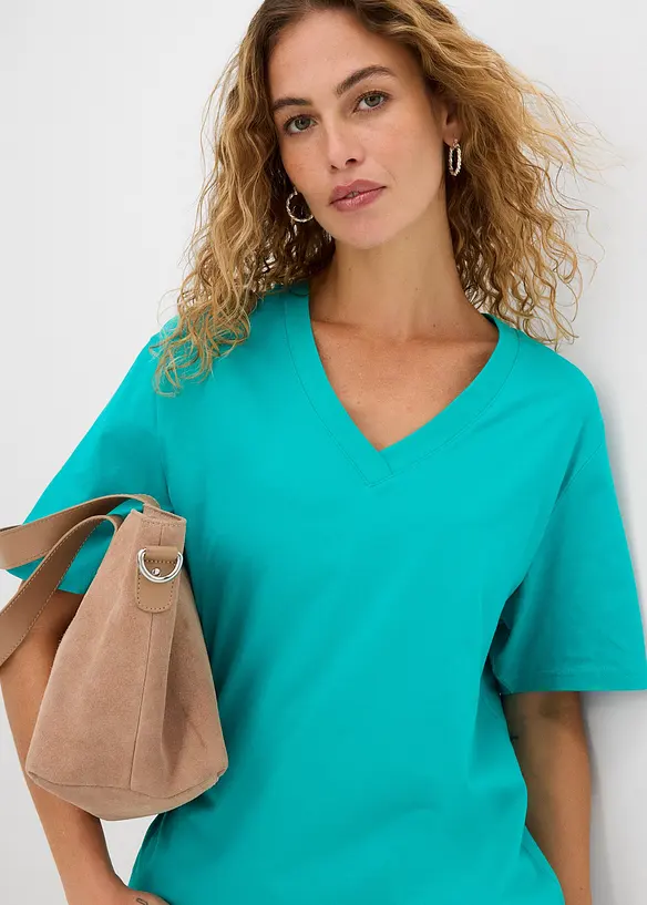 Lot de 5 T-shirts longs et amples &agrave; col V, bonprix