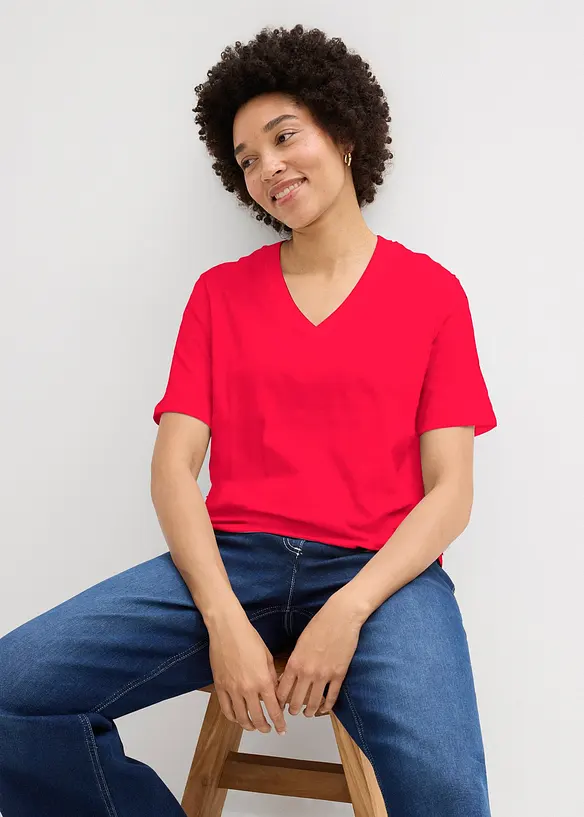 Lot de 5 T-shirts longs et amples &agrave; col V, bonprix