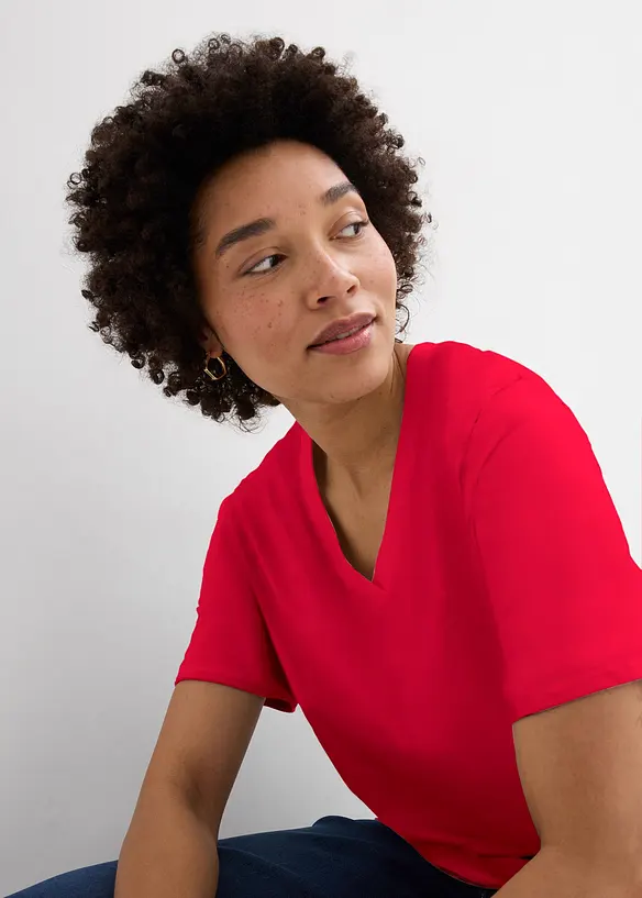 Lot de 5 T-shirts longs et amples &agrave; col V, bonprix